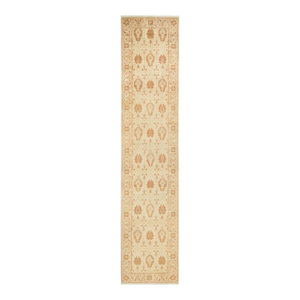 Mogul Ivory 3 ft. x 12 ft. Oriental Wool Indoor Runner Rug