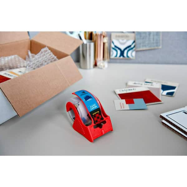 Packaging Tape Dispenser with Two Rolls of Tape, 3 Core, For Rolls Up to  2 x 60 yds, Red