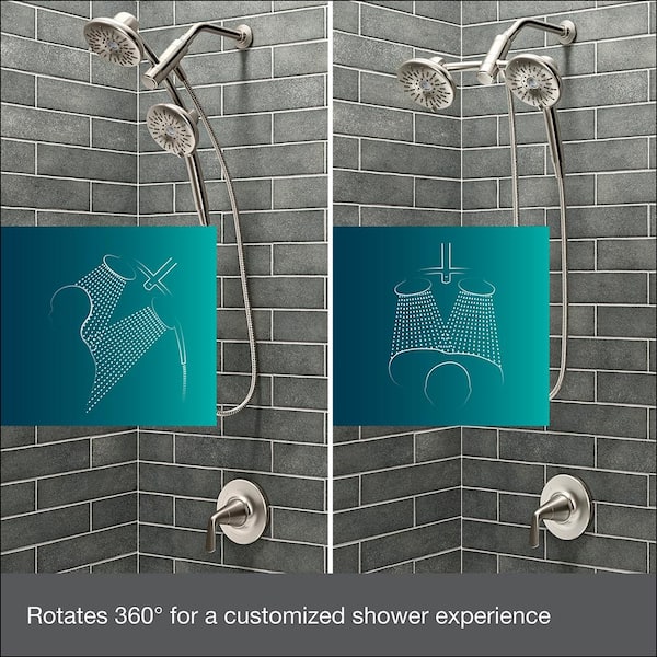 Freespin Bellerose 3-Spray Patterns 5.25 in. Wall Mount Dual Shower Heads in Vibrant Brushed Nickel