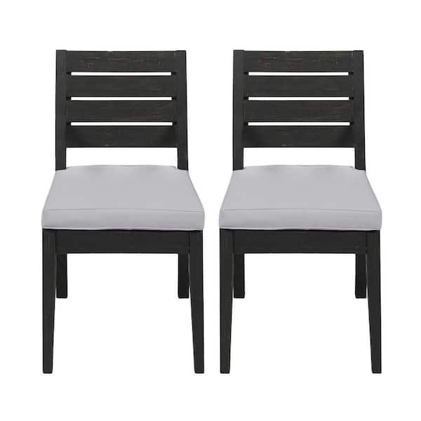 Anky Dark Gray Wood Outdoor Dining Chair with Light Gray Cushion (Set of 2)