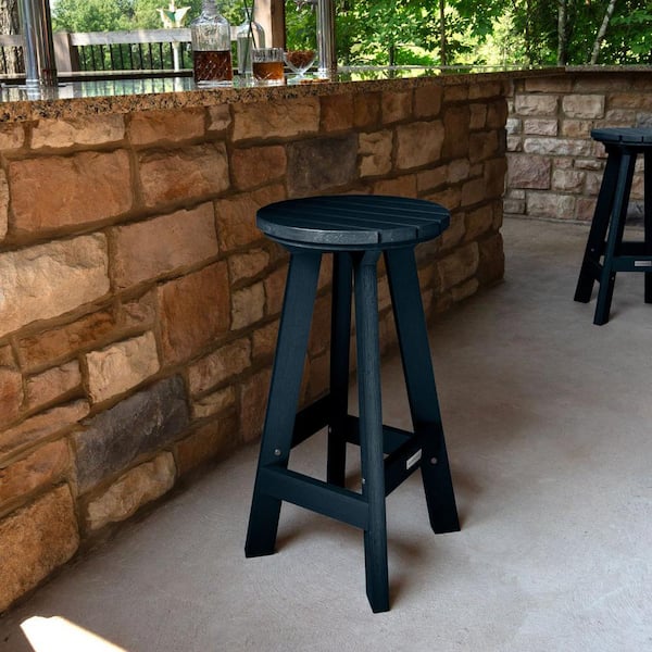 Highwood Birch Harbor Gray Round Recycled Plastic Bar Height Outdoor Bar Stool