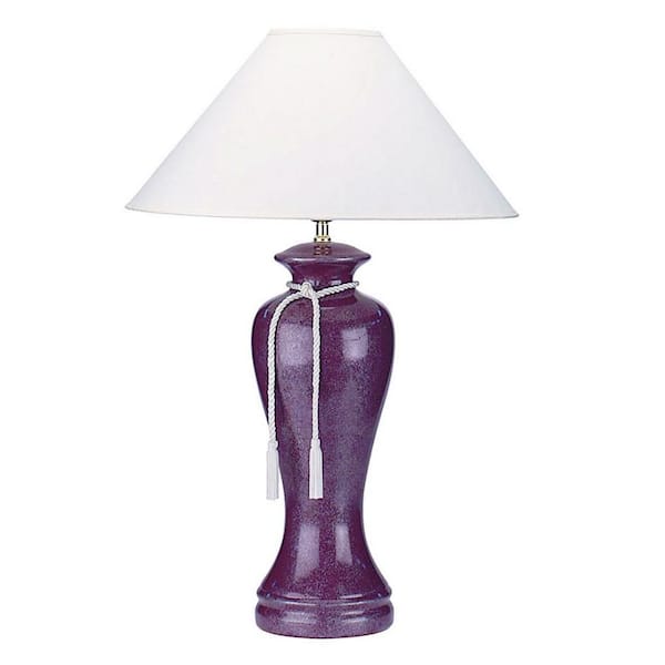 Basdien 35 in. Purple Table Lamp with Linen Shade and Rope Tassel
