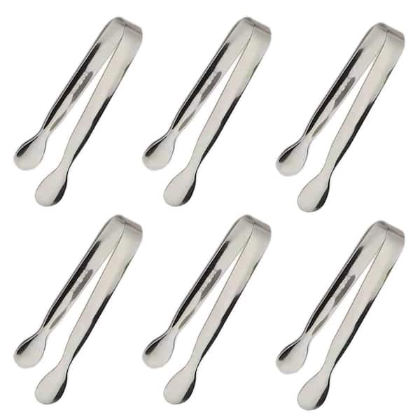 4.3 in. x 0.67 in. Stainless Steel Ice Sugar Tongs Set for Kitchen, Tea Party, Coffee Bar and Desserts, Silver (6-Pack)