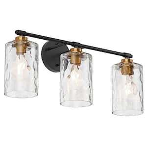 21.92 in. 3-Light Modern Bathroom Vanity Lights Over Mirror Industrial Wall Light Fixture with Hammered Glass Shades