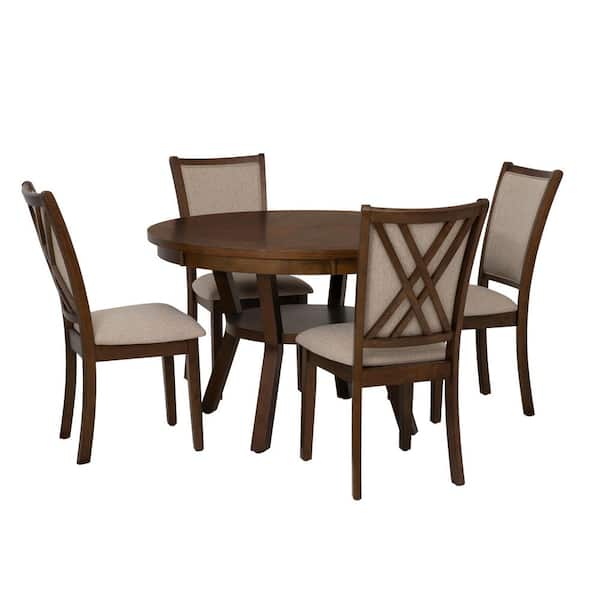 Carmen 5-Piece Round Brown Wood Top Dining Room Set Seats-4
