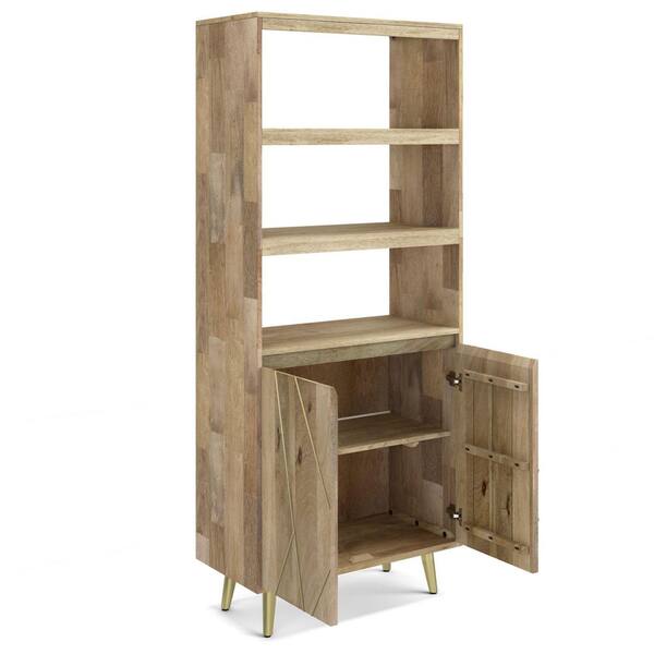Simpli Home Jager 72 in. H Tall Natural Wood Contemporary Bookcase