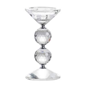 Clear and Polished Silver Glass Candle Holder - 7.9 in. H