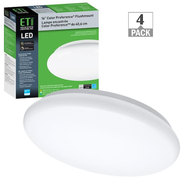 ETI LIGHTING 16 in. Low Profile White Round  LED Flush Mount Ceiling Light 120-277V 1600 Lumens 24W Adjustable CCT (4-Pack)