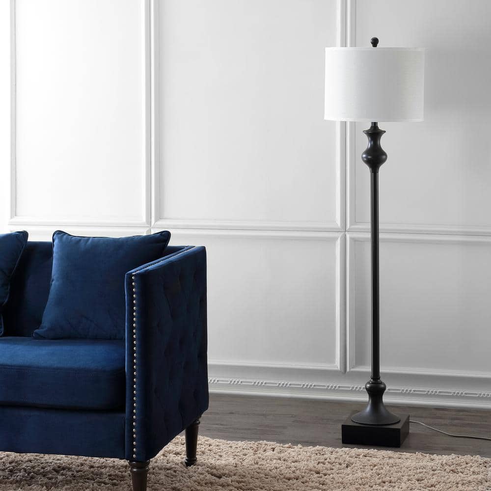 Traditional Black Bronze Arc Floor Lamp with White Shade