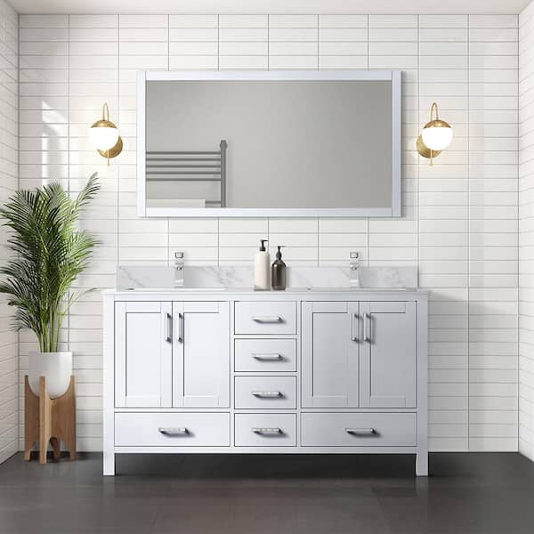 Lexora Jacques 60 in. W x 22 in. D White Double Bath Vanity without Top and 58 in. Mirror