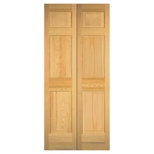 24 in. X 80 in. 6 Panel Raised Solid Core Unfinished Pine Wood Bifold Door