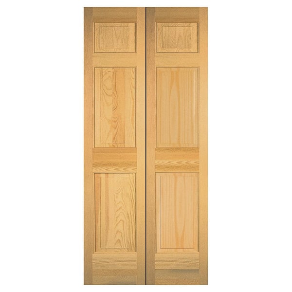 Builders Choice 24 in. X 80 in. 6 Panel Raised Solid Core Unfinished Pine Wood Bifold Door