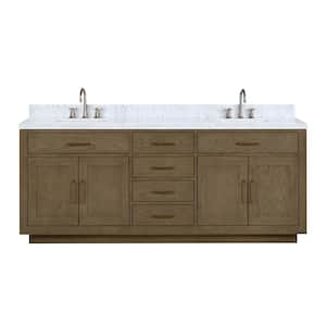 Condor 84 in W x 22 in D Grey Oak Double Bath Vanity, Carrara Marble Top, and Faucet Set