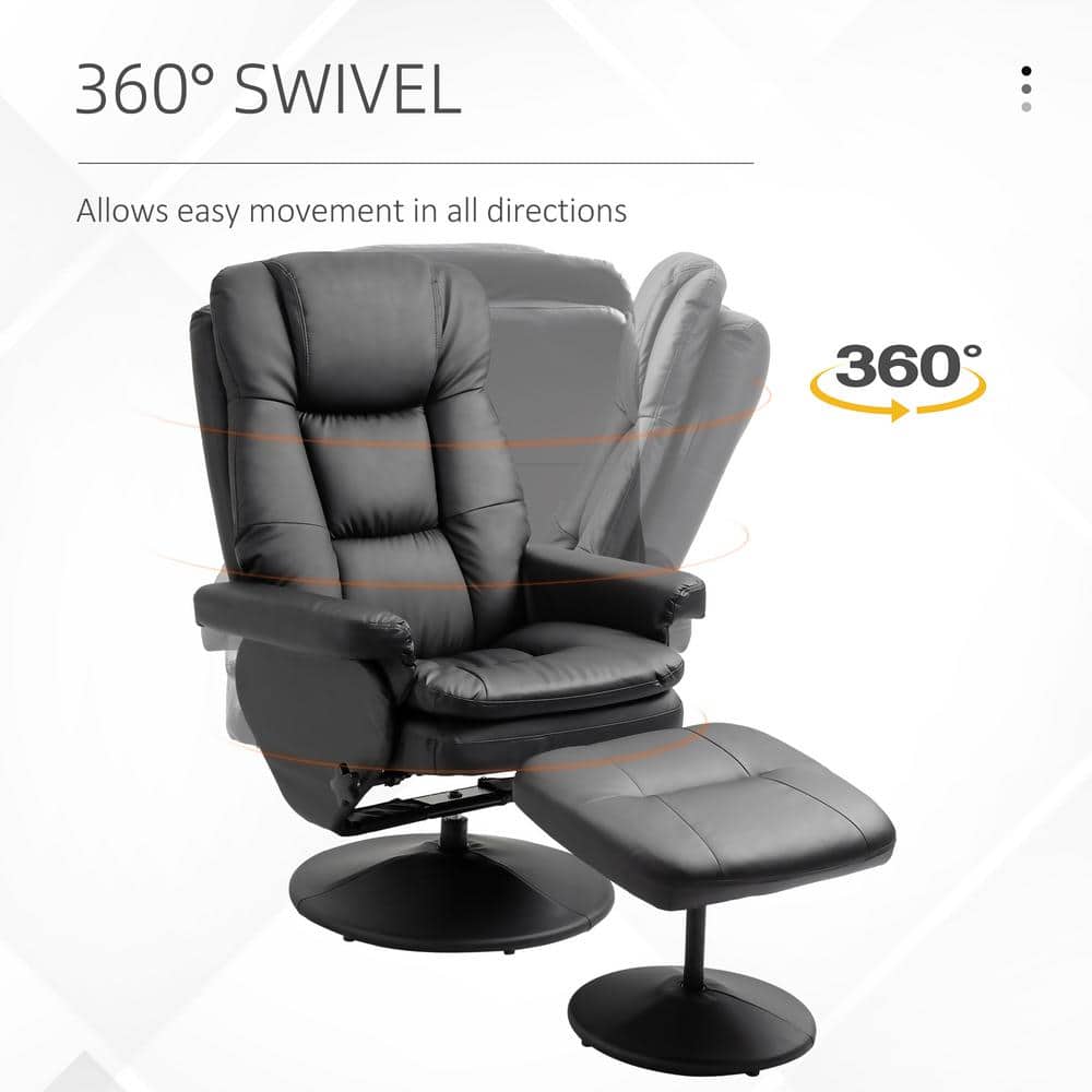 Black Faux Leather Swivel Recliner with Ottoman