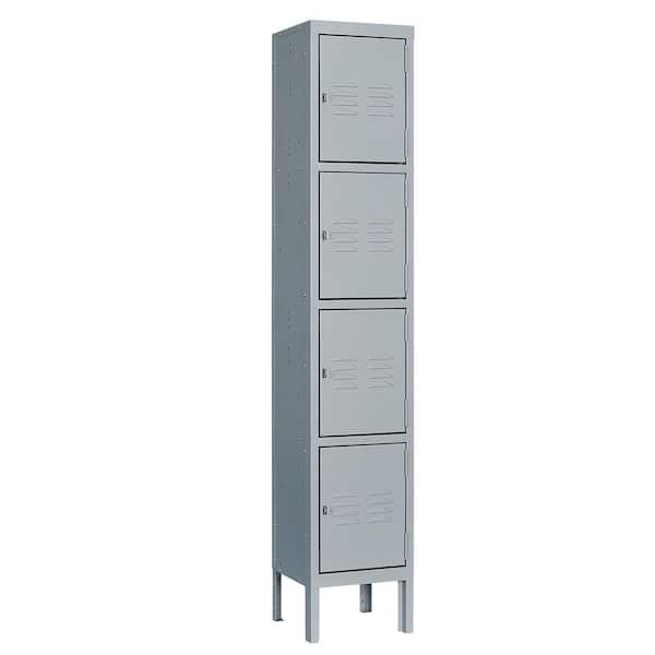 Mlezan DBDG2022103G 4-Tier Metal Locker 4 Doors Storage Shelves Locker 12 in. D x 12 in. W x 66 in. H in Gray for Employees Workers Students - 1