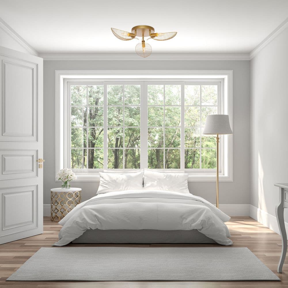 Hope 24 in. Trio-Light Semi Flush Mount -Brushed Gold with Metal Leaf Shades price history on PriceWatchPro