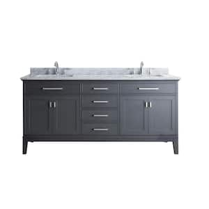 VLeaf 72 in. W x 21 in. D x 34.5 in. H Double Sinks Bath Vanity Cabinet in Maple Grey with Carrera Marble Top