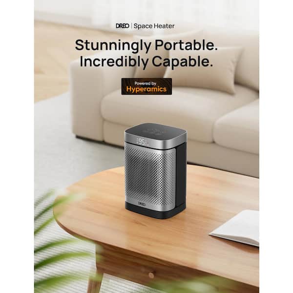 10.24 in. 1500W Atom Core PTC Convection Heating Oscillating Tabletop Space Ceramic Electric Heater with Remote - Silver