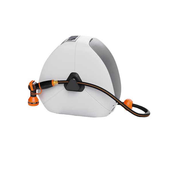 Retractable Garden Hose Reel 1/2 Inch x 100FT Heavy Duty Ground Mount Auto Rewind with 9-Function Sprayer Nozzle