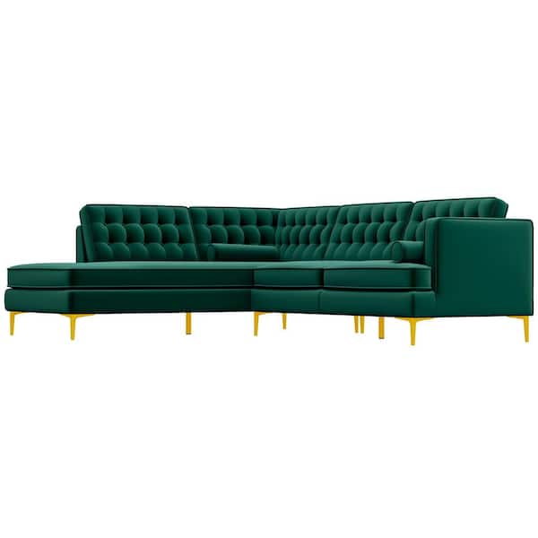 Ashcroft Furniture Co Clarissa 102 in. W Square Arm 2-piece L-Shaped Velvet Living Room Left Facing Corner Sectional Sofa in Green (Seats 4)
