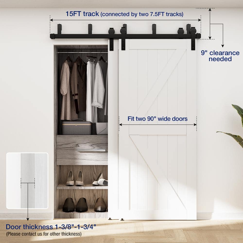 LAZ Sliding Double Bypass Double Door Barn Door Hardware Kit