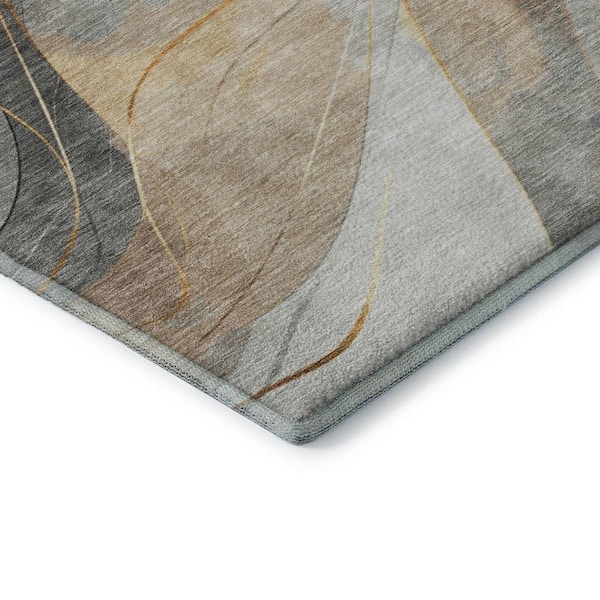 Mayfield Premium Machine Washable Abstract AMF1668 Gray 3 ft. x 4 ft. Area Rug