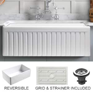 Sutton Place Farmhouse Fireclay 24 in. Single Bowl Kitchen Sink with Grid with Grid and Strainer