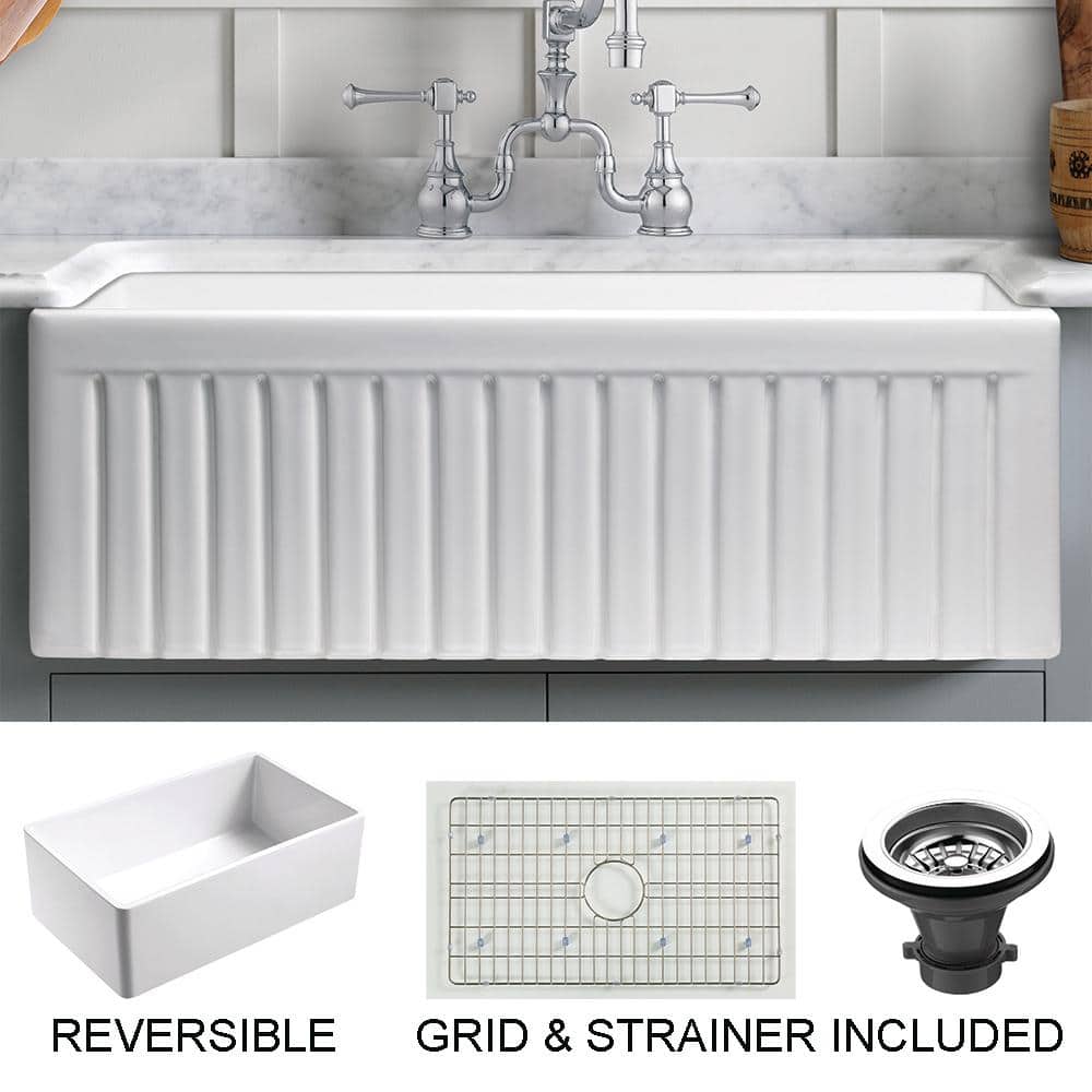 Empire Industries Sutton Place Farmhouse Fireclay 30 in. Single Bowl Kitchen Sink with Grid with Grid and Strainer, White -  SP30SG