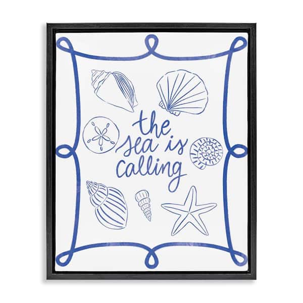 Stupell Industries Sea Is Calling with Shells by Taylor Shannon Designs Black Floater Frame Coastal Graphic Art Print 21 in. x 17 in.
