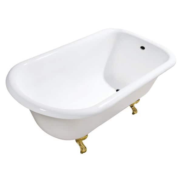 Kingston Brass Aqua Eden 54 in. x 30 in. Cast Iron Clawfoot Soaking Bathtub in White/Brushed Brass