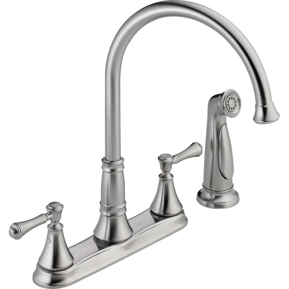 Delta Cassidy 2 Handle Standard Kitchen Faucet With Side Sprayer In   Arctic Stainless Delta Standard Kitchen Faucets 2497lf Ar 64 1000 