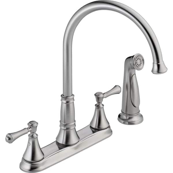 Delta Cassidy 2-Handle Standard Kitchen Faucet with Side Sprayer in Arctic Stainless
