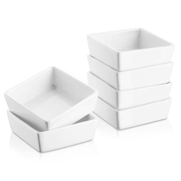 6-Piece Square Ceramic Ramekin Set, Oven Safe Porcelain Custard Cups Souffle Baking Dish, Soft White