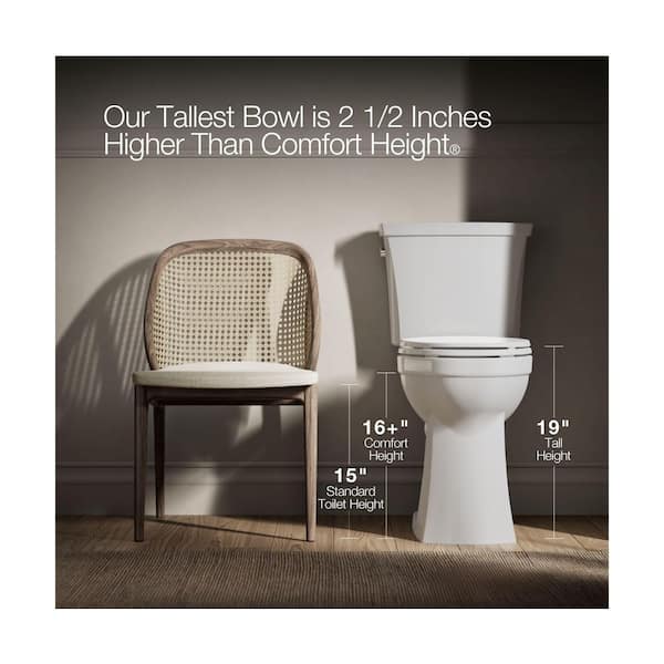 KOHLER Highline Arc Extra Tall 12 Rough In 2-Piece GFP Single  Flush Elongated Toilet in White with Soft Close Seat 78305-0