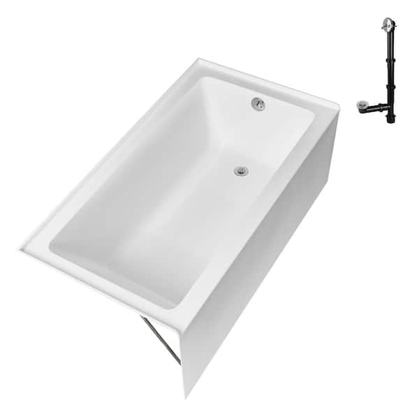 GA-304-10-CH 60 in. x 30 in. Acrylic Soaking Alcove Bathtub in Glossy White with Right-Hand Drain in Polished Chrome