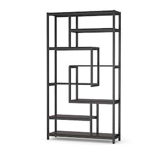 Earlimart 70.86 in. Rustic Brown Engineered Wood and Metal 8 Shelf Etagere Bookcase Bookshelf with Open Storage Shelves