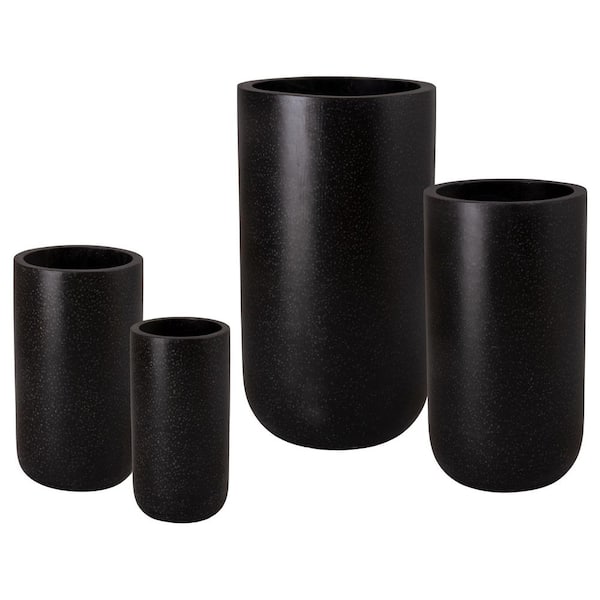 19.5 in., 23.5 in., 29.5 in., and 35 in. H Black Terrazzo Round Planters  (Set of 4)