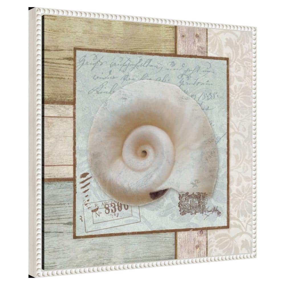 Nautical Seashell Beaded Framed Canvas Wall Art