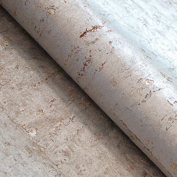 Tempaper Warm Silver Metallic Authentic Cork Unpasted Textured Wallpaper Roll (Covers 72 sq. ft.)