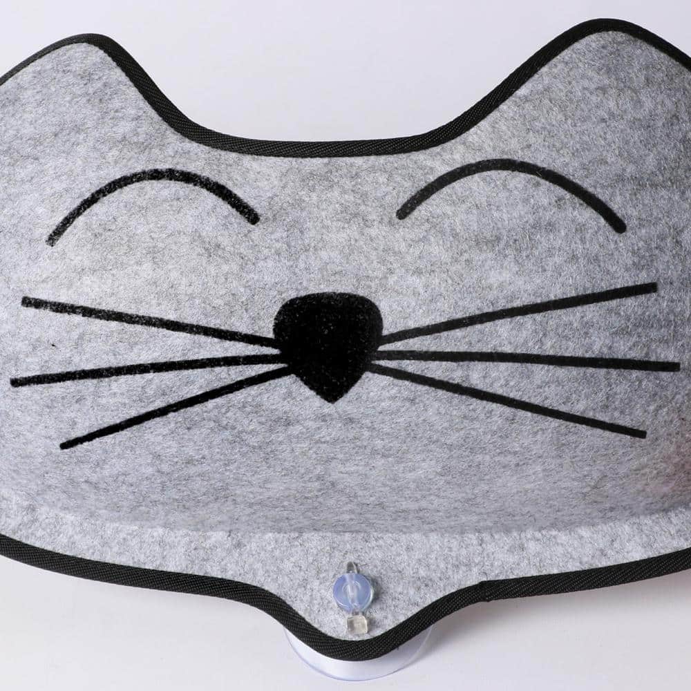 Gray Fleece Kitty Face Window Perch Bed