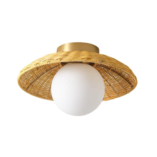 aiwen Farmhouse Boho 13.19 in. 1-Light Semi-Flush Mount Rattan Close to Ceiling Light