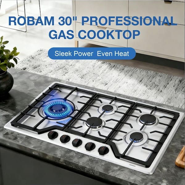 30 in. 5 Sealed Brass Burners Recessed Gas Cooktop in Stainless Steel with 15000 BTU Wok Burner and LP Conversion Kit