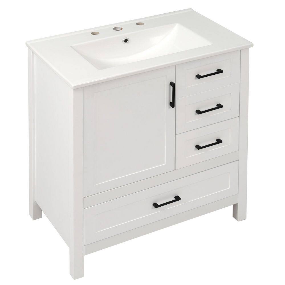 30 in. Freestanding White Bath Vanity with White Ceramic Top and 3 Drawers Bathroom Storage Cabinet Unassembled price history on PriceWatchPro