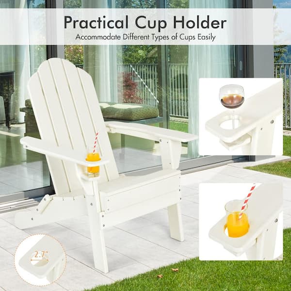 Alpulon White Plastic Folding Adirondack Chair with Built In Cup