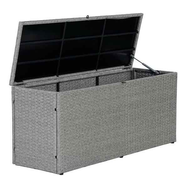 Nino 47.24 in. Modern Minimalist Outdoor Faux Wicker 58.5 Gal. Patio Storage Deck Box, Gray