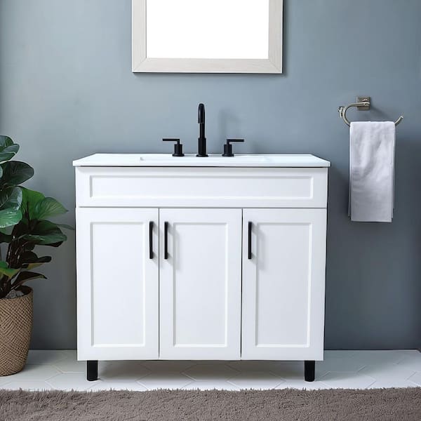 36 in. W x 19 in. D x 33 in. H Freestanding White Bath Vanity with White Ceramic Sink and Top