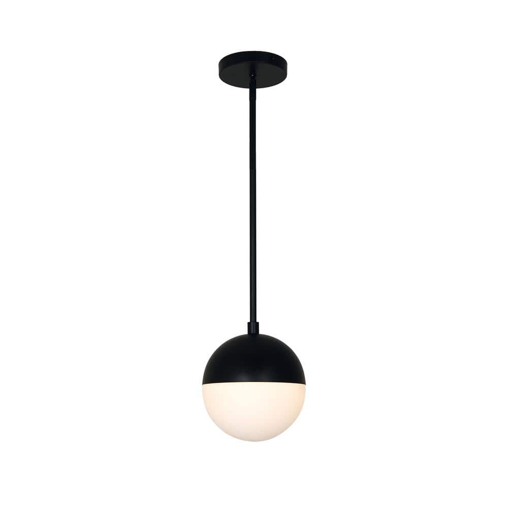 Fusion Ion 7" LED Mini Pendant Light in Matte Black with Opal Glass