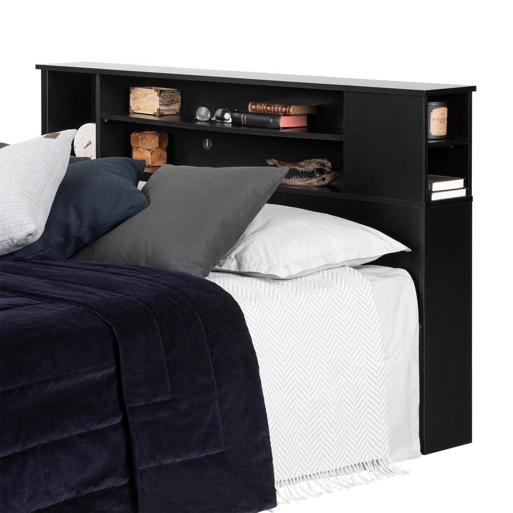 Black Full Wood Bookcase Headboard with Storage