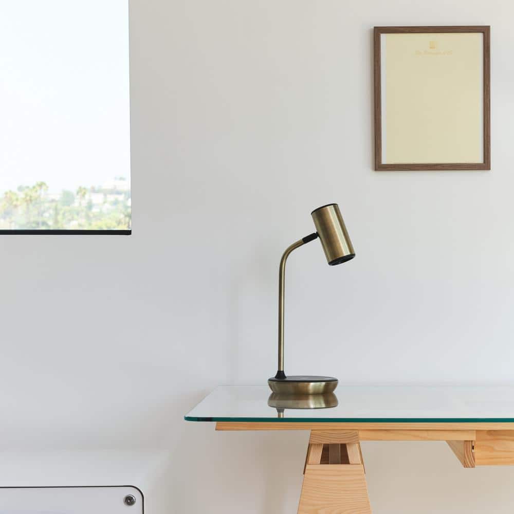 Ezra Antique Brass Adjustable LED Desk Lamp with Wireless Charging Pad