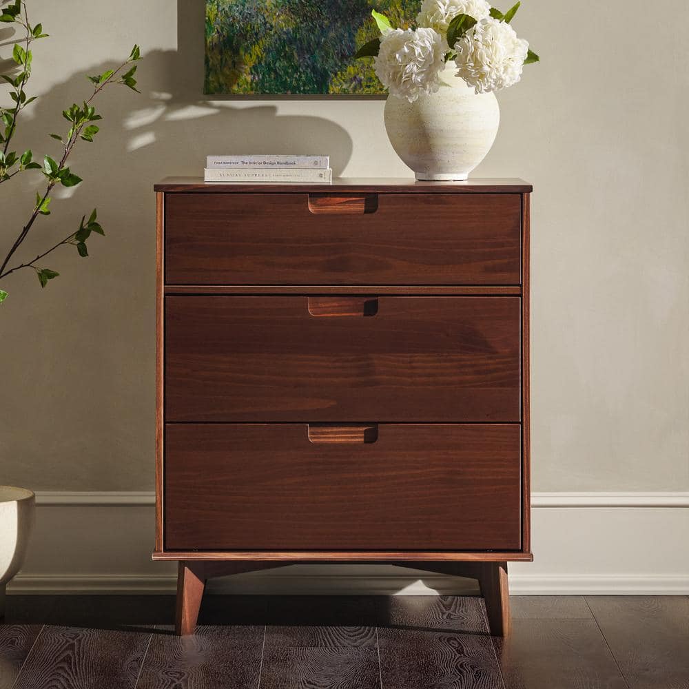 Walker Edison Furniture Company Mid-Century Modern Walnut 3-Drawer 